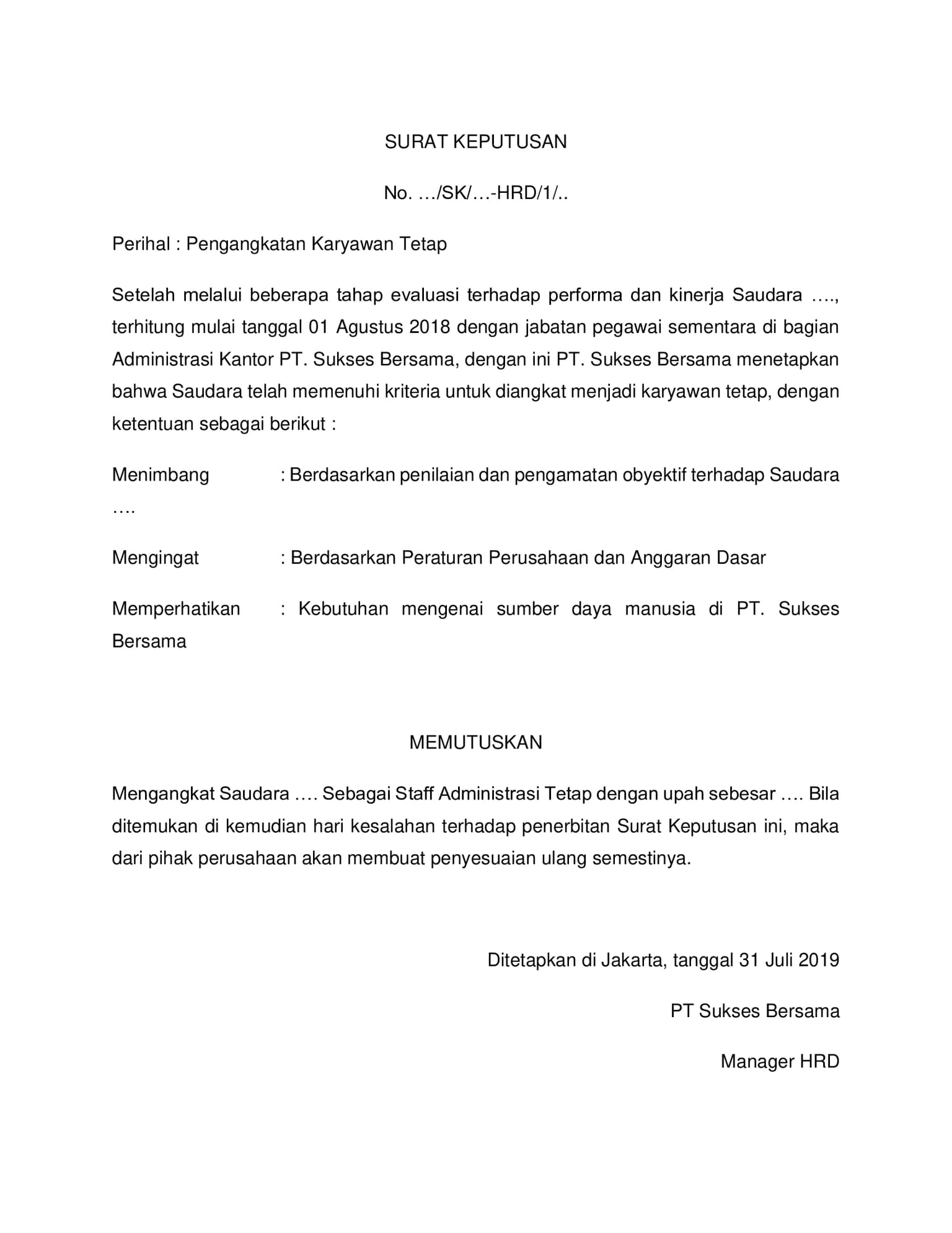 5 Contoh SK Karyawan Tetap yang Perlu Diketahui