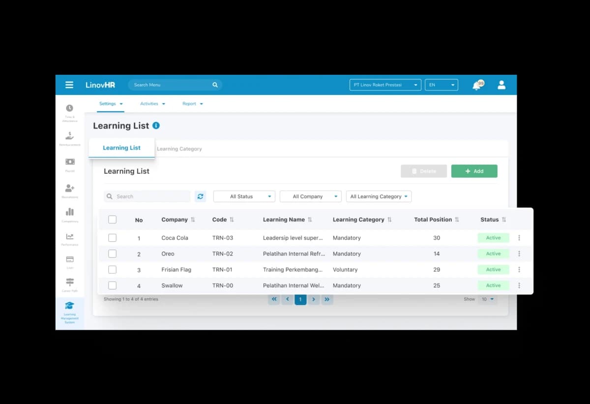 Learning List LMS LinovHR