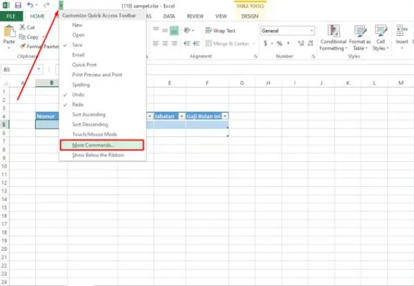 customize quick access toolbar