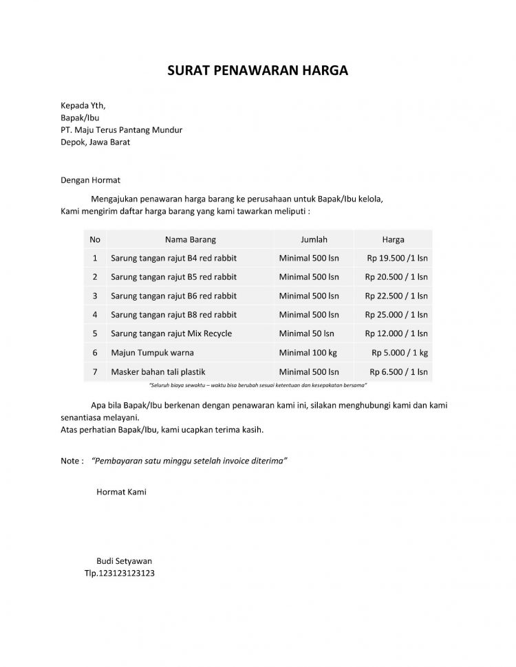 Contoh Surat Penawaran Harga Proyek Contoh Surat Tender Atau Surat ...