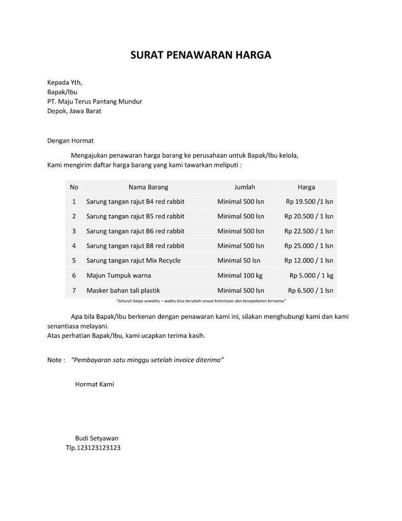 Contoh Surat Penawaran Harga Download Wow Contoh Surat Penawaran