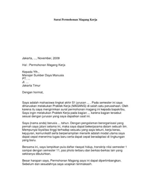 contoh cover letter intern