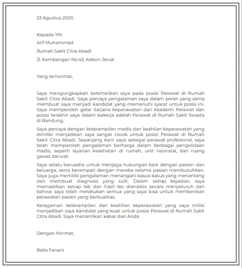 Surat Lamaran Kerja Posisi Perawat