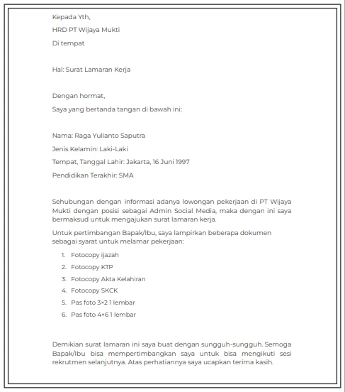 Contoh Surat Lamaran Kerja
