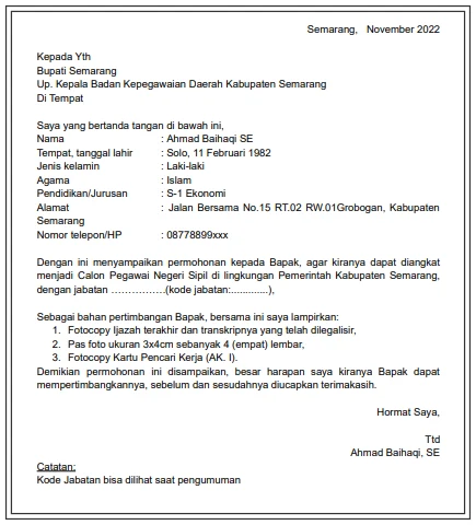 contoh surat lamaran kerja