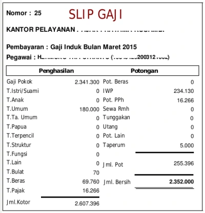 Contoh Slip Gaji PNS