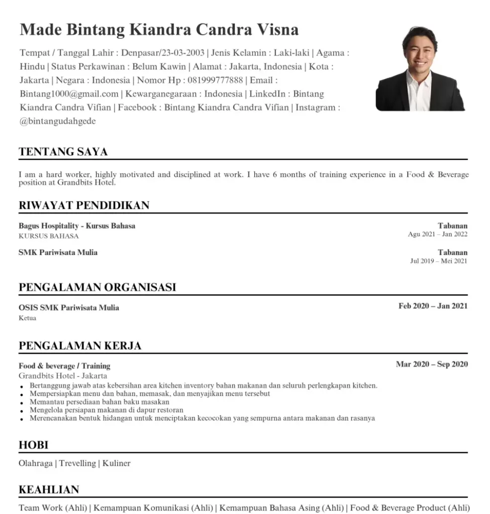 CV lulusan smk