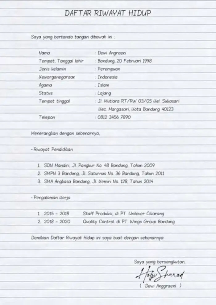 cv tulis tangan