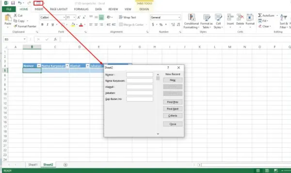 buat form excel