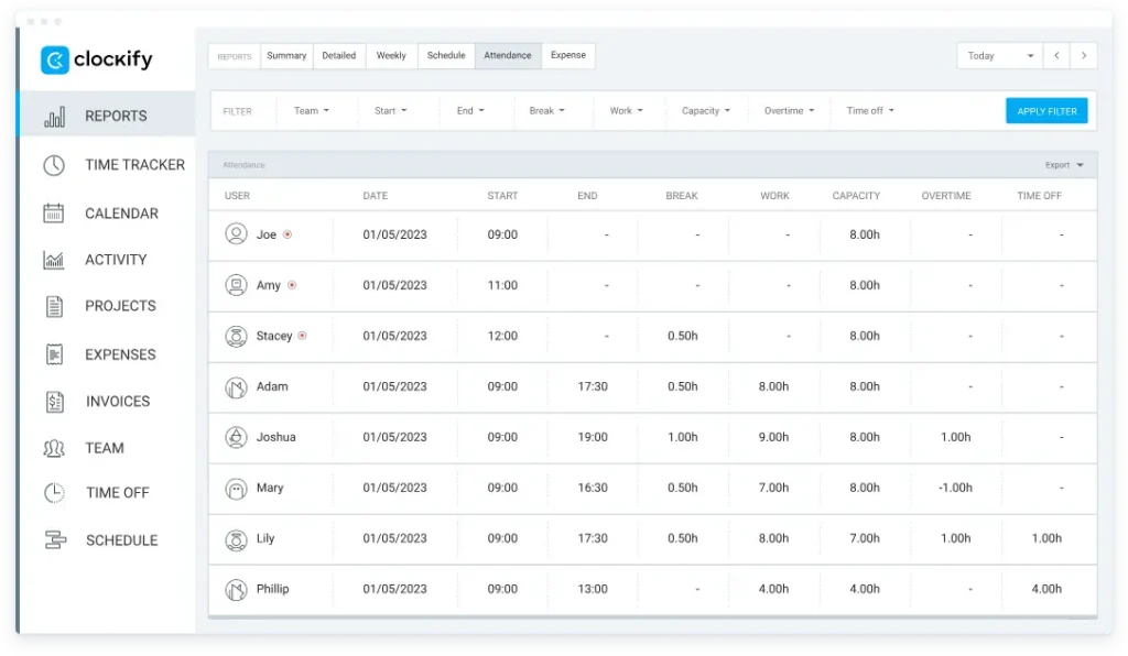 Attendance Tracking Software - Clockify