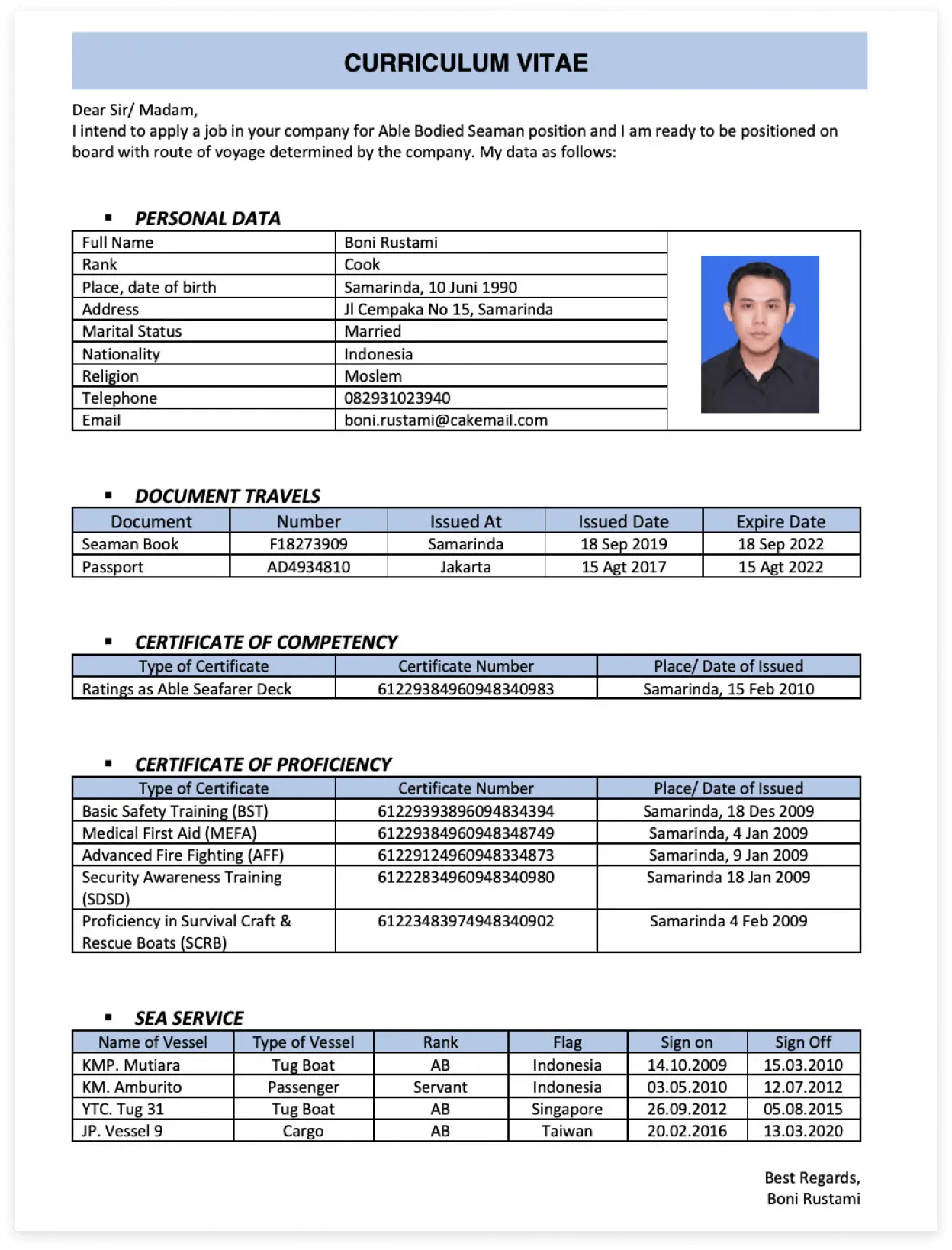 CV Pelaut Menarik