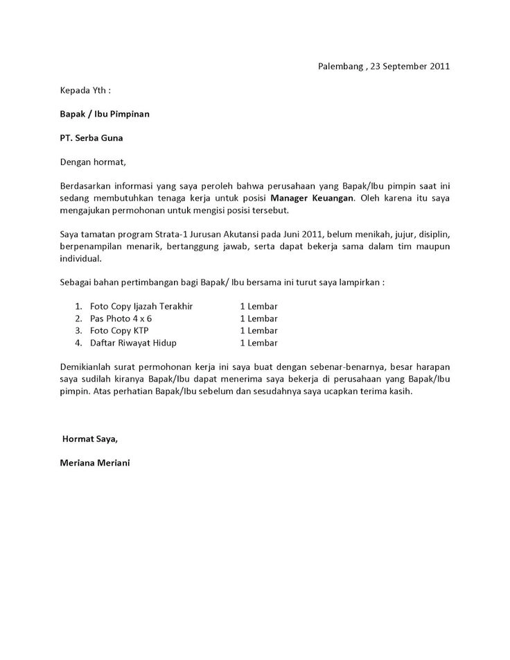 Contoh Application Letter Fresh Graduate