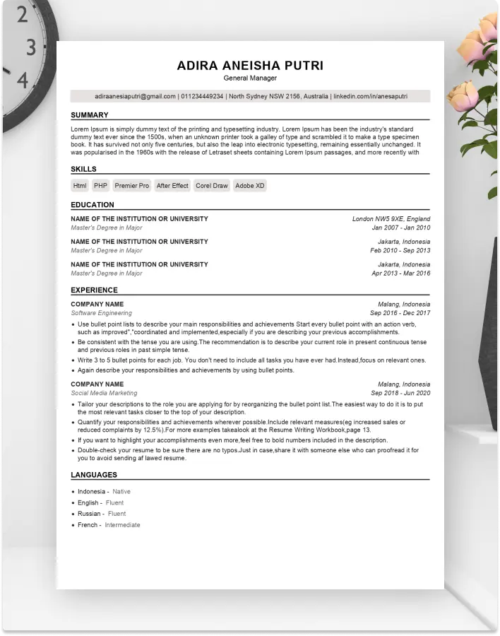 Contoh CV ATS Friendly Bahasa Inggris