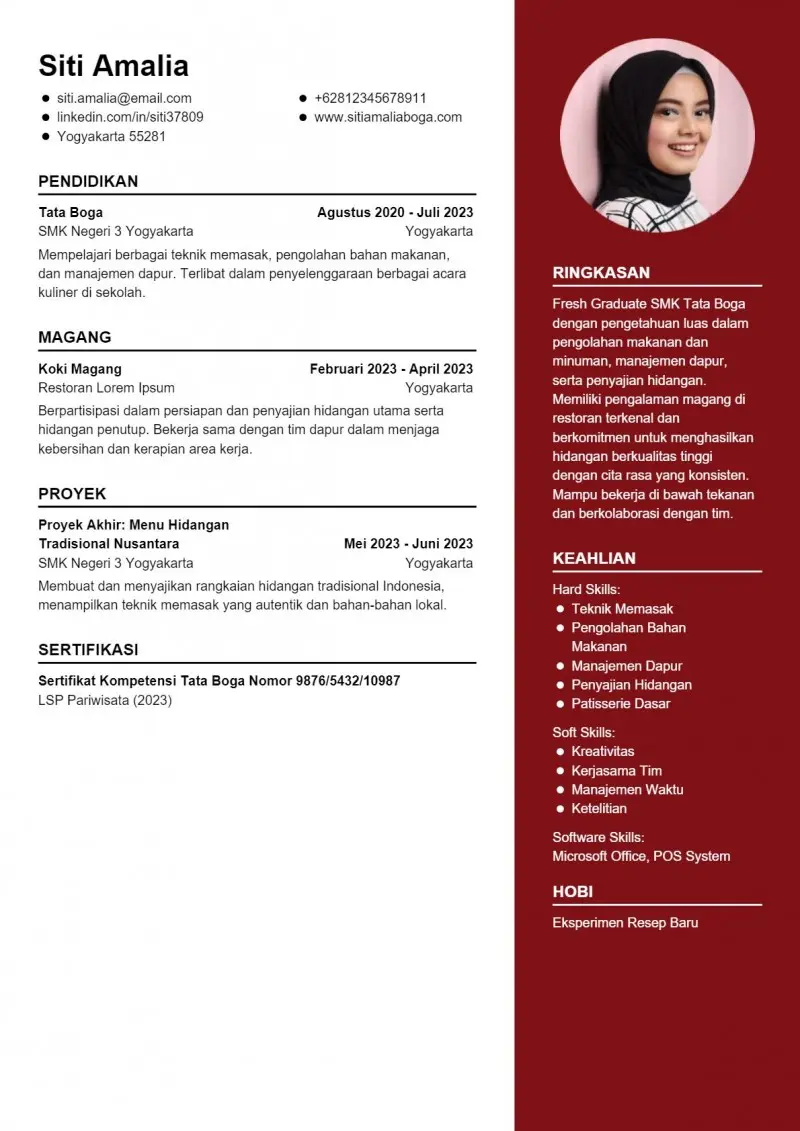 Contoh CV Magang SMK
