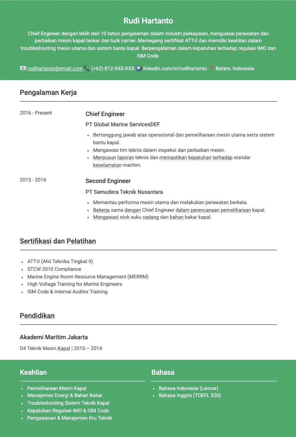 Contoh CV Pelaut Engineer