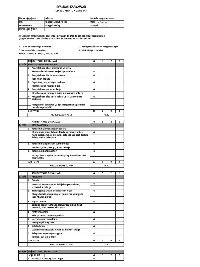 Contoh Form Appraisal Karyawan Hotel 2