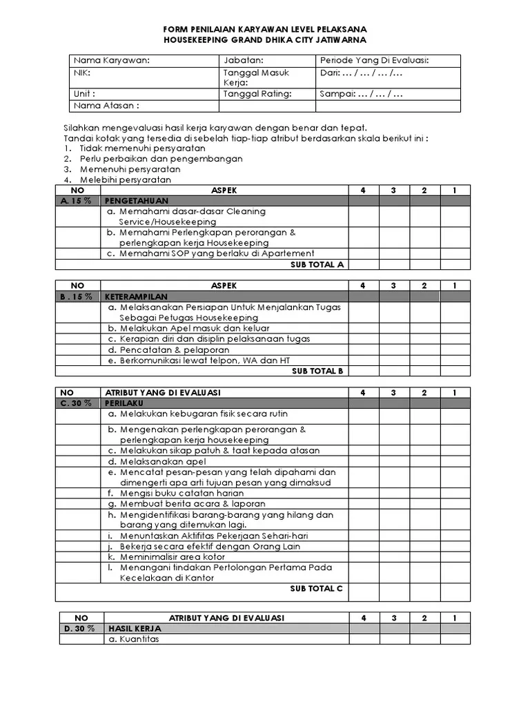 Contoh Form Appraisal Karyawan Hotel 3