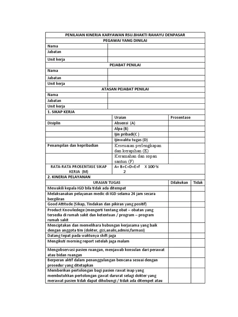 Contoh Form Penilaian Kinerja IGD