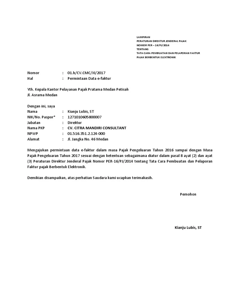 Contoh Formulir Data Efaktur