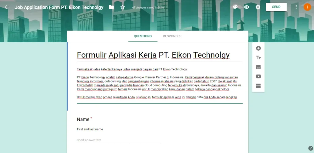 Contoh Google Form Rekrutmen Karyawan