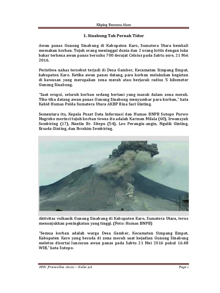 Contoh Kliping Bencana Alam