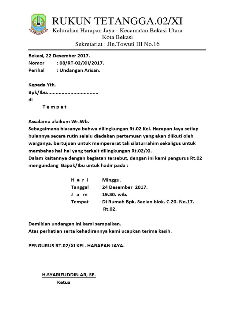 Contoh Kop Surat Rukun Tetangga