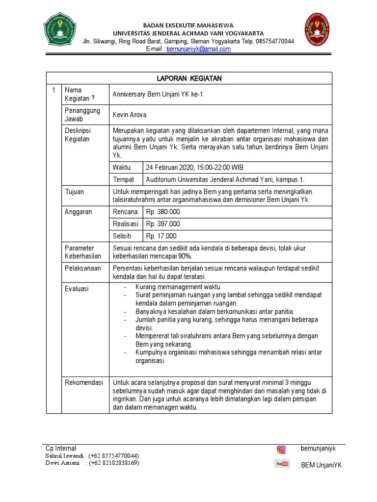 Contoh Laporan Kegiatan Organisasi