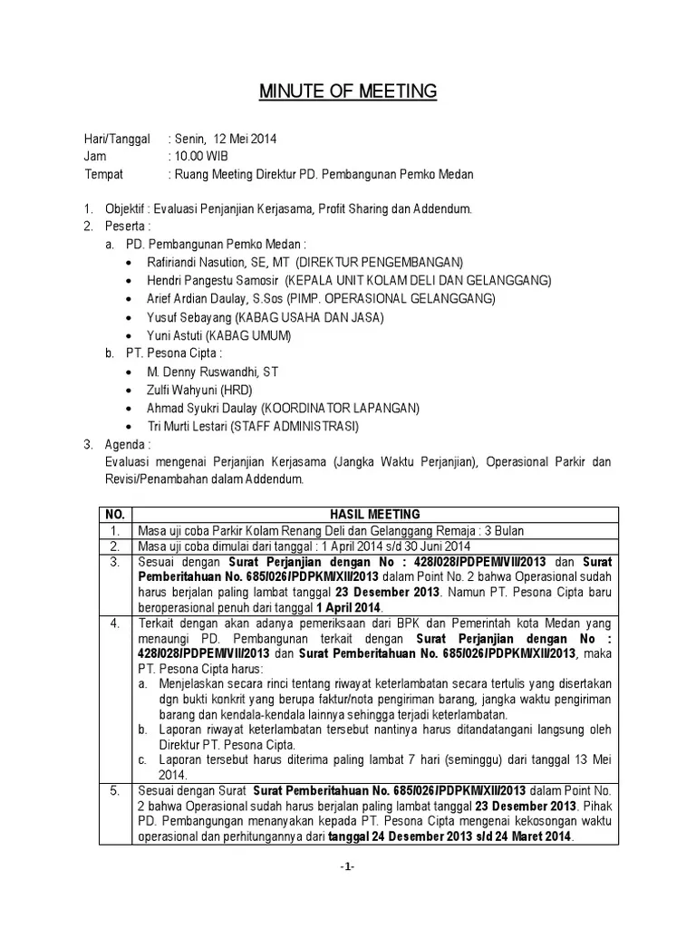 Contoh Minutes of Meeting (MoM)