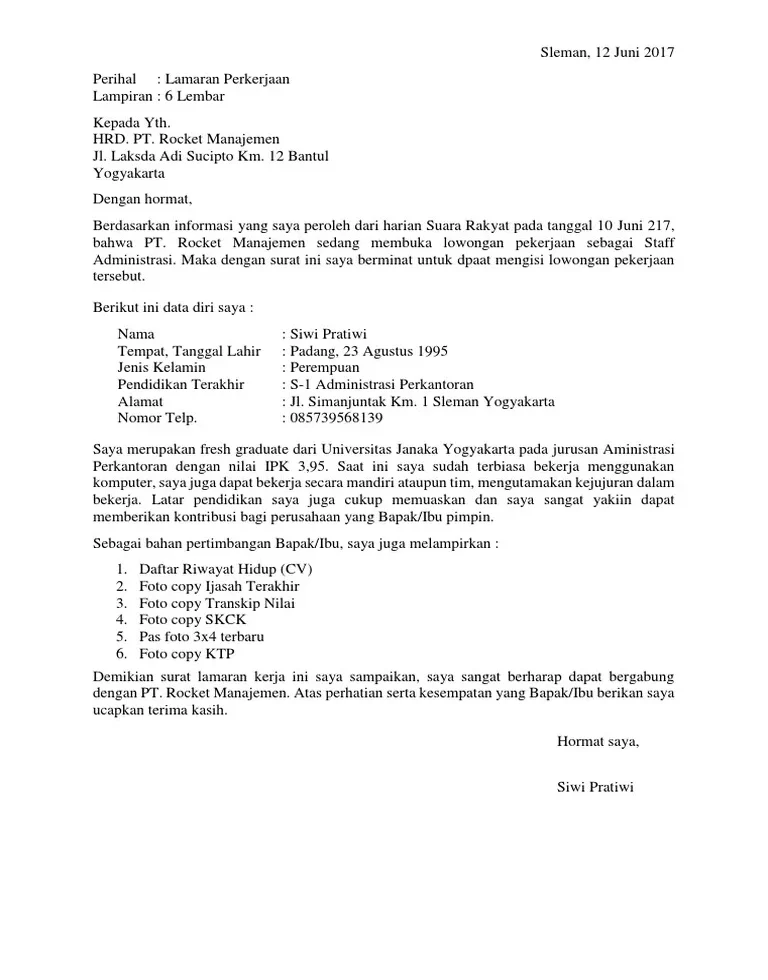 Contoh Resume Lamaran Kerja Fresh Graduate