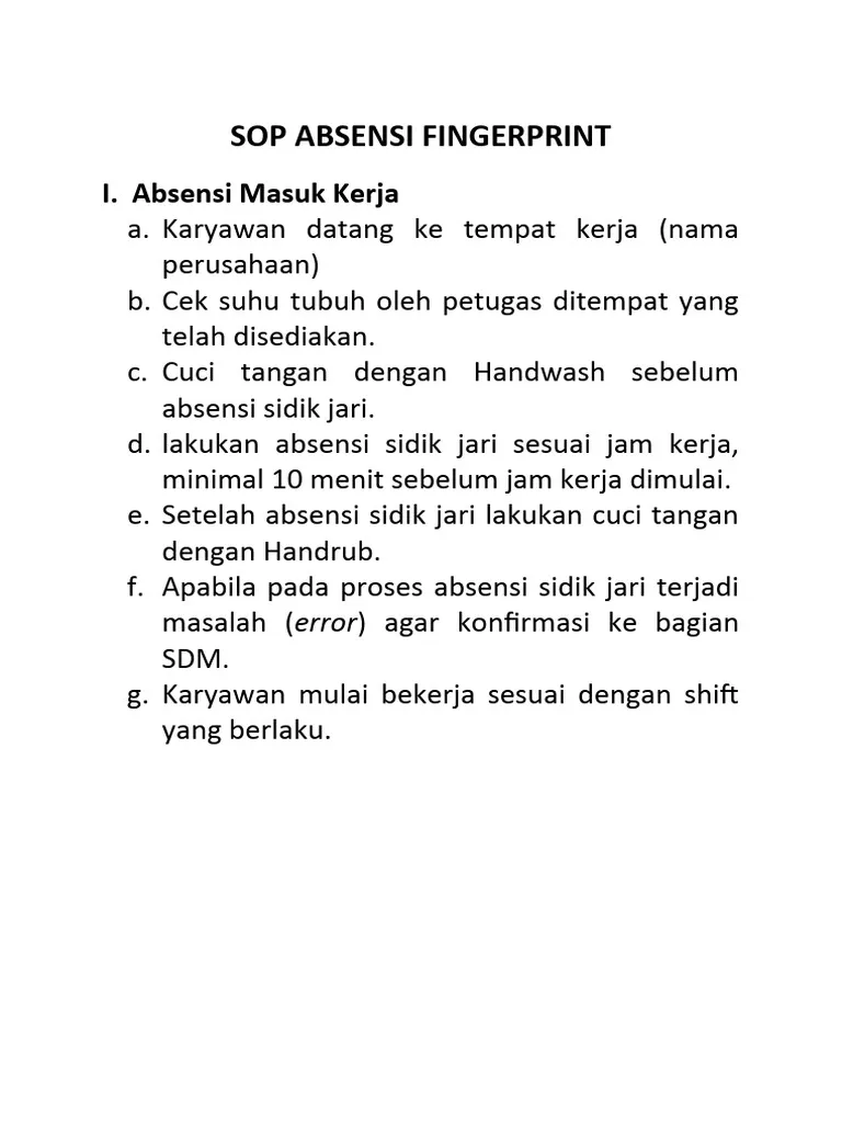 Contoh SOP Absensi Fingerprint 