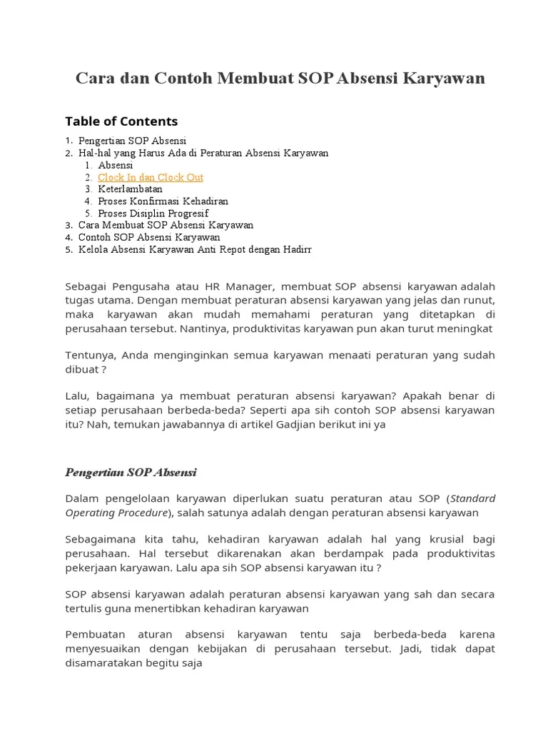 Contoh SOP Absensi Karyawan