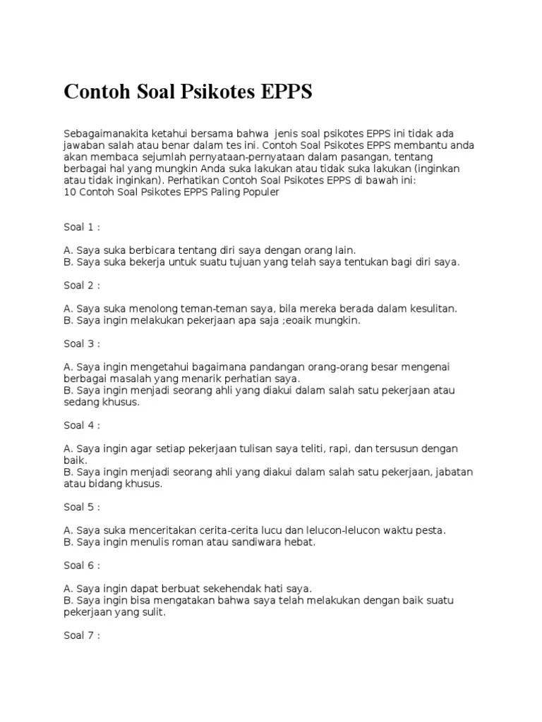 Contoh Soal Tes EPPS