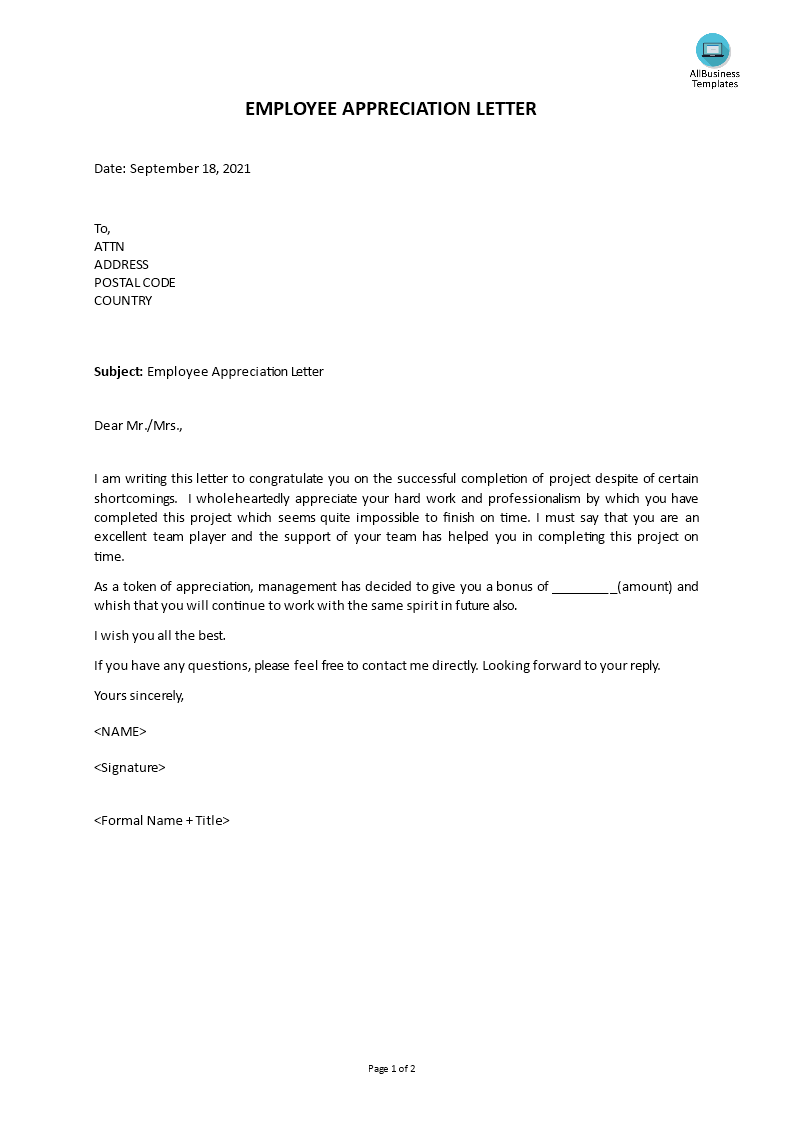 Contoh Surat Apresiasi Karyawan Bahasa Inggris