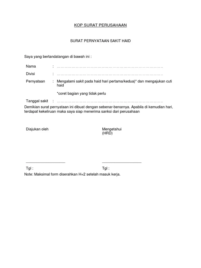 Contoh Surat Contoh Surat Izin Cuti Haid