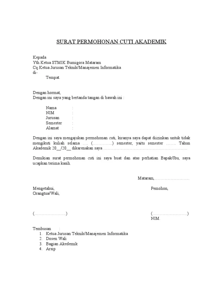 Contoh Surat Cuti Kuliah