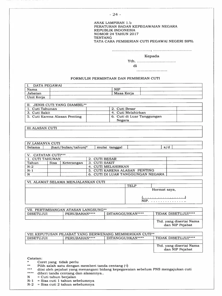 Contoh Surat Cuti PNS