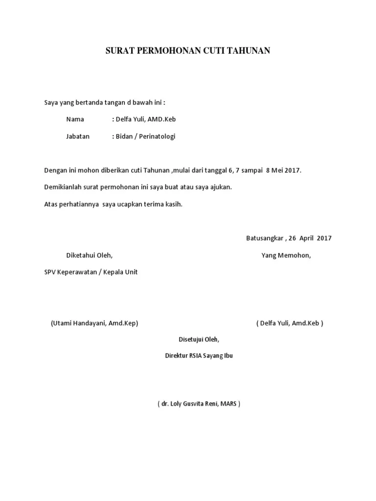 Contoh Surat Cuti Tahunan