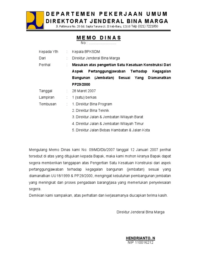 Contoh Surat Dinas Memorandum