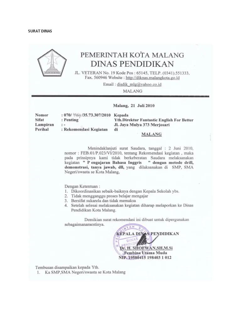 Contoh Surat Dinas Pemerintahan
