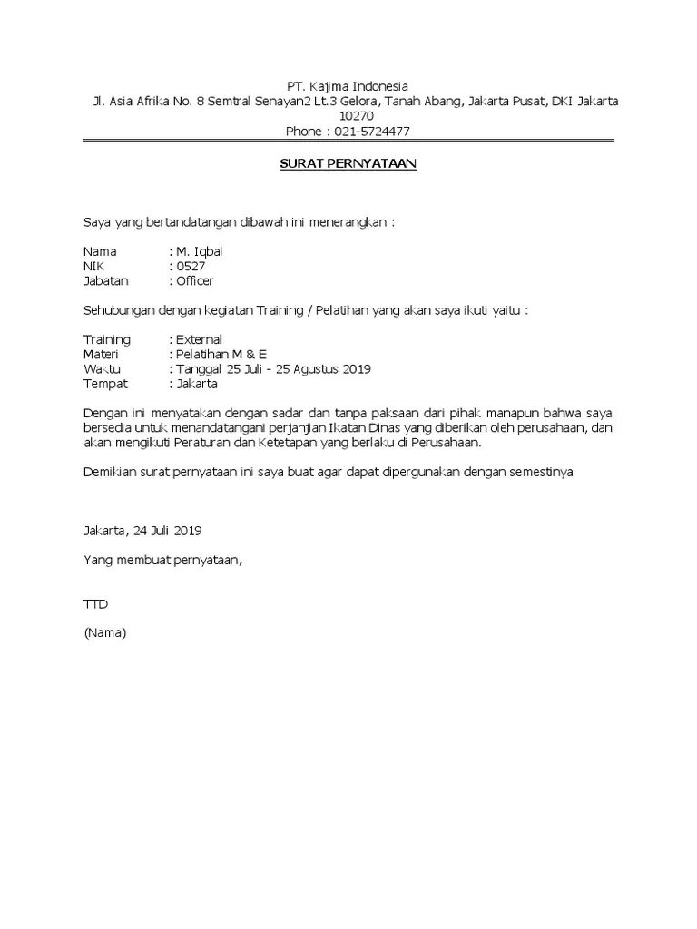 Contoh Surat Dinas Perjanjian