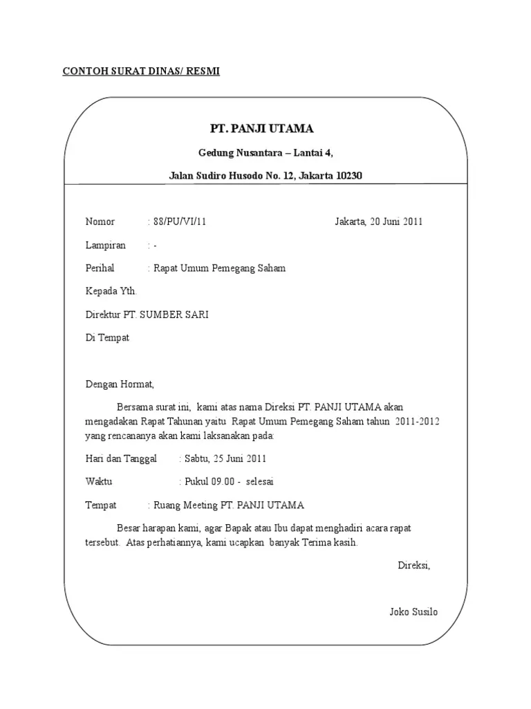 Contoh Surat Dinas Perusahaan