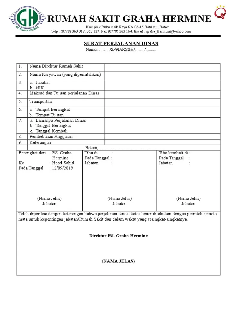 Contoh Surat Dinas Rumah Sakit