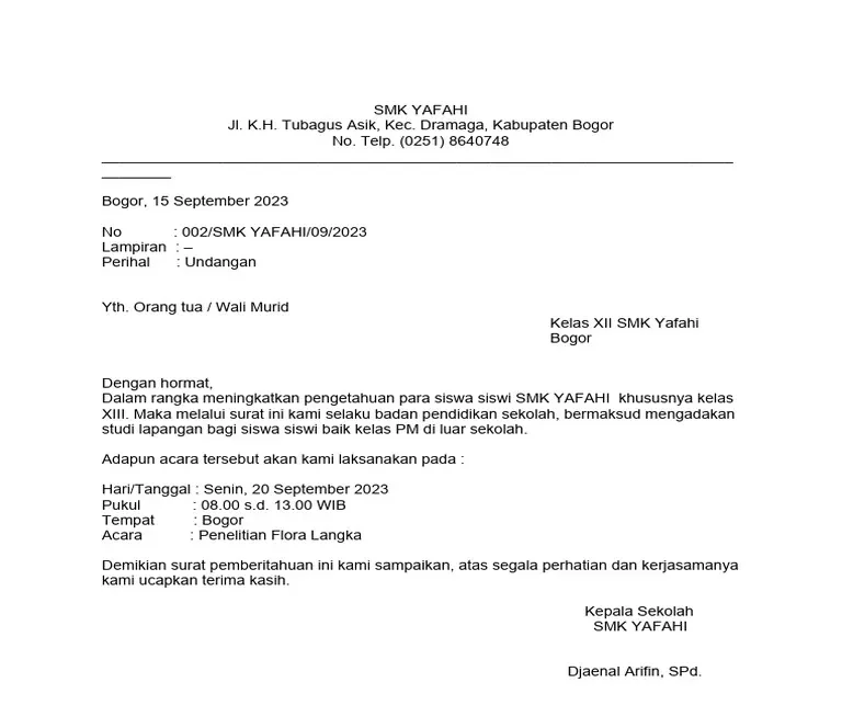 Contoh Surat Dinas Sekolah