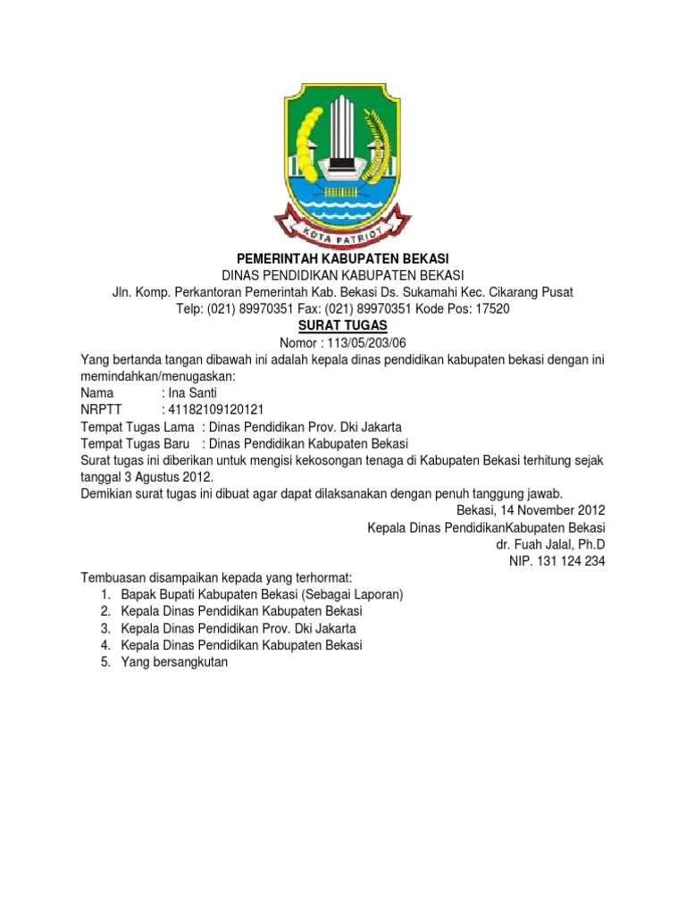 Contoh Surat Dinas Tugas