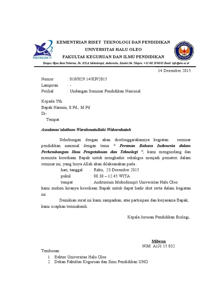 Contoh Surat Dinas Universitas