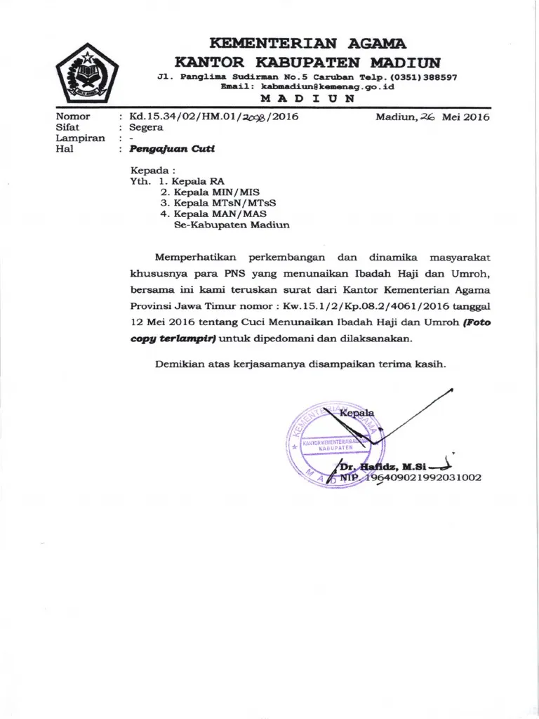 Contoh Surat Izin Cuti Haji