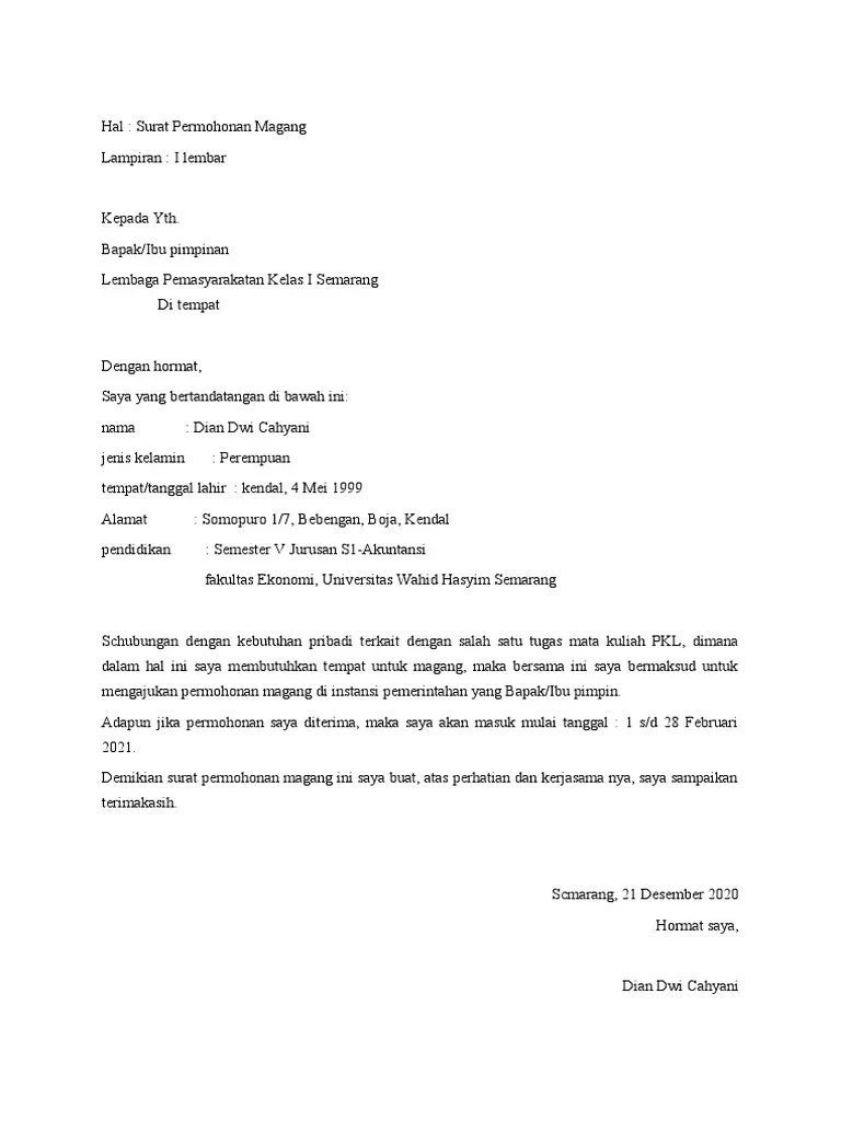 Contoh Surat Magang Pemerintahan