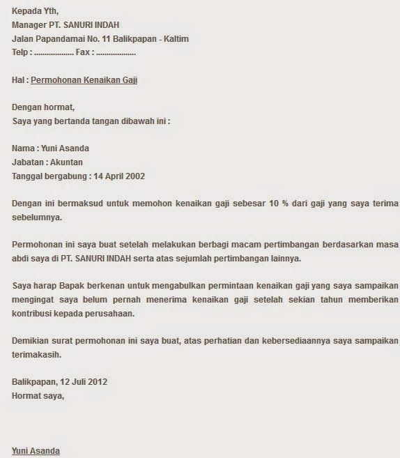 Contoh Surat Permohonan Kenaikan Gaji