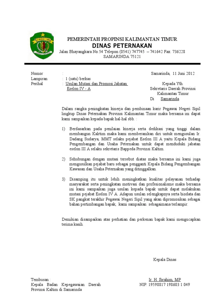 Contoh Surat Promosi Jabatan berupa Mutasi