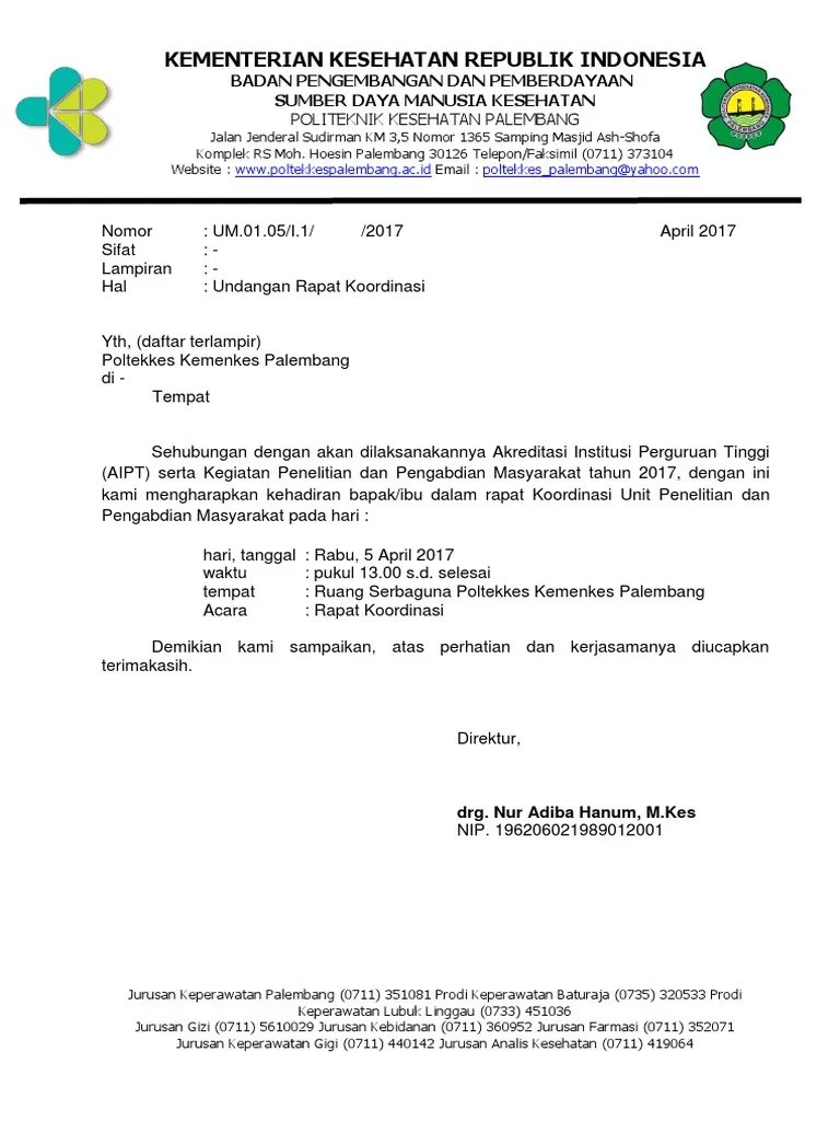 Contoh Surat Undangan Rapat Koordinasi